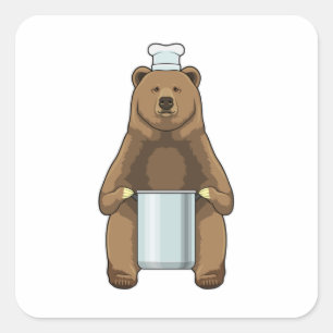 Beer als Cook met kookpot Vierkante Sticker