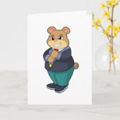 Beer als Groom met Suit Kaart (Gele Bloem)