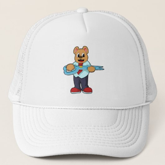 Beer als Hairdresser met schaar Trucker Pet (Voorkant)