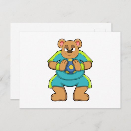 Beer als handballspeler met handbal briefkaart (Voorkant / Achterkant)