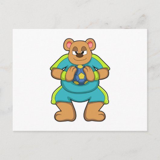 Beer als handballspeler met handbal briefkaart (Voorkant)