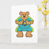 Beer als handbalspeler met handbal kaart (Gele Bloem)