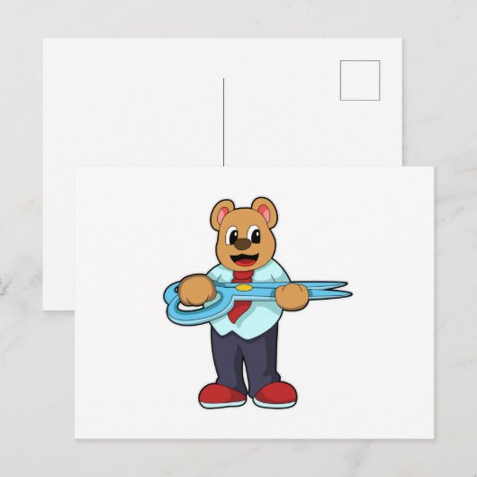 Beer als kapper met schaar briefkaart (Voorkant / Achterkant)