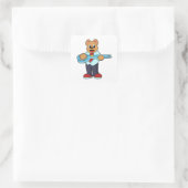 Beer als kapper met schaar vierkante sticker (Tas)