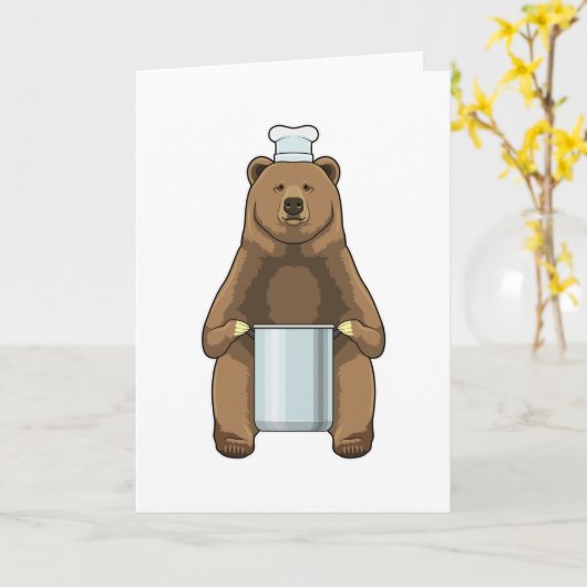 Beer als kok met kookpot kaart (Gele Bloem)