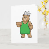 Beer als kok met schort & Houten kom Kaart (Gele Bloem)