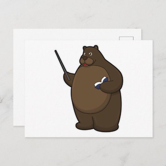 Beer als leraar met boek en wijzer briefkaart (Voorkant / Achterkant)