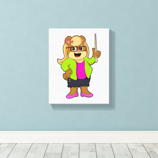 Beer als leraar met bril canvas afdruk (Insitu (Houten vloer))