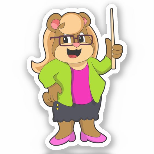 Beer als leraar met bril sticker (Voorkant)