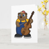 Beer als muzikant met gitaar kaart (Gele Bloem)