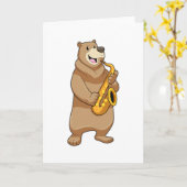 Beer als muzikant met saxofoon kaart (Gele Bloem)