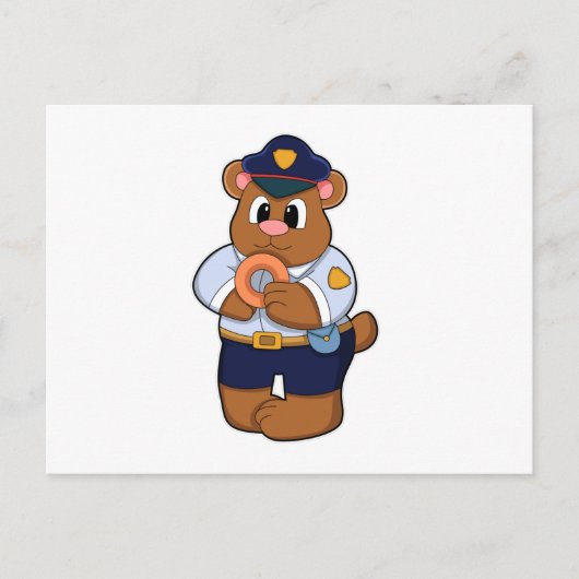 Beer als politieagent met politie-uniform & donut briefkaart (Voorkant)
