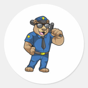 Beer als politieagent met politie-uniform ronde sticker