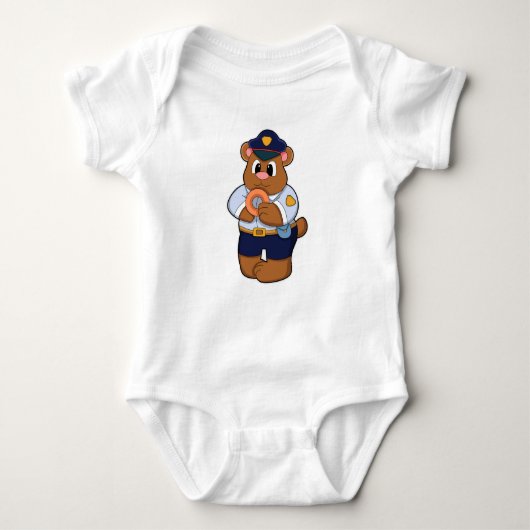 Beer als politieagent met politieuniform en donut romper (Voorkant)