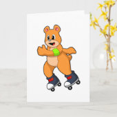 Beer als schaatser met inline skates kaart (Gele Bloem)