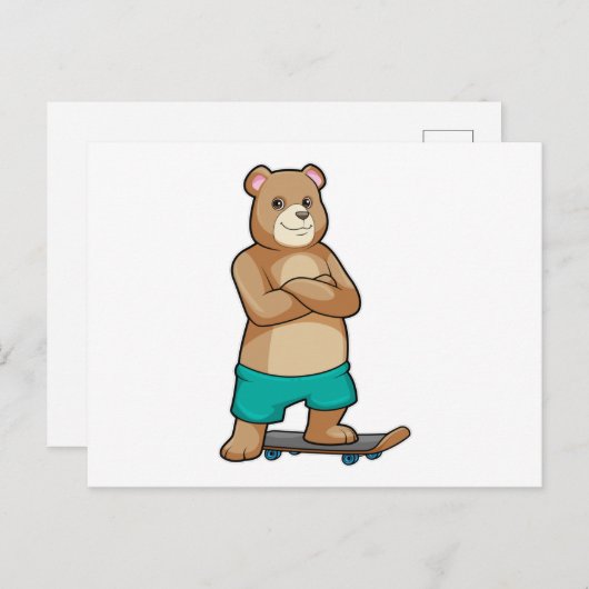 Beer als schaatser met skateboard briefkaart (Voorkant / Achterkant)