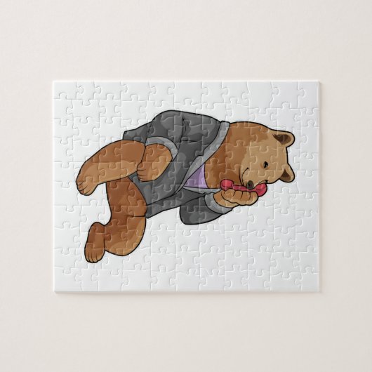 Beer als secretaris met telefoon legpuzzel (Horizontaal)
