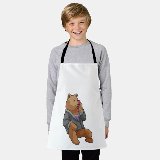 Beer als secretaris met telefoon schort (Gedragen)