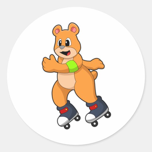 Beer als Skater met gealigneerde schaatsen Ronde Sticker (Voorkant)