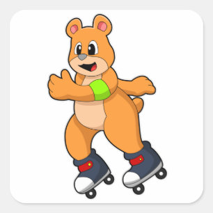 Beer als Skater met gealigneerde schaatsen Vierkante Sticker