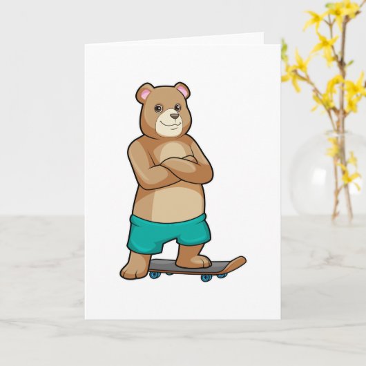 Beer als Skater met Skateboard Kaart (Gele Bloem)