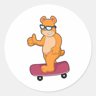 Beer als Skater met Skateboard Ronde Sticker