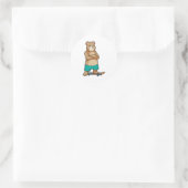 Beer als Skater met Skateboard Ronde Sticker (Tas)