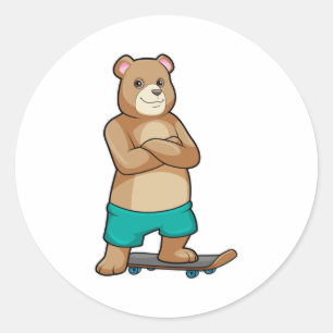 Beer als Skater met Skateboard Ronde Sticker