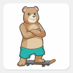 Beer als Skater met Skateboard Vierkante Sticker