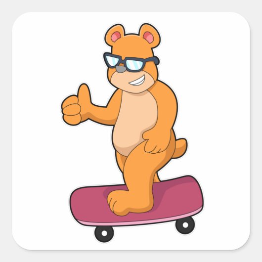 Beer als Skater met Skateboard Vierkante Sticker (Voorkant)