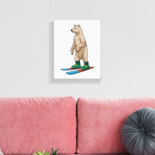 Beer als Skier met skiën Canvas Afdruk (Insitu (Woonkamer))