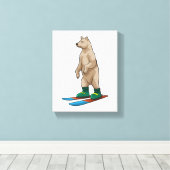 Beer als Skier met skiën Canvas Afdruk (Insitu (Houten vloer))