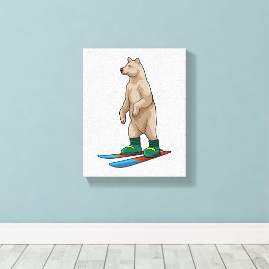 Beer als Skier met skiën Canvas Afdruk (Insitu (Houten vloer))