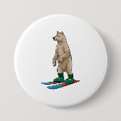 Beer als Skier met skiën Ronde Button 7,6 Cm (Voorkant)