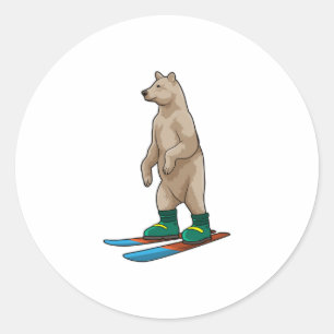 Beer als Skier met skiën Ronde Sticker