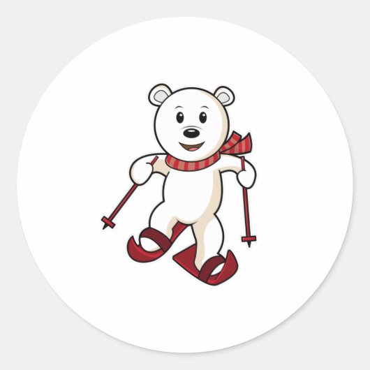 Beer als Skier met Skis- en skipolen Ronde Sticker (Voorkant)