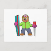 Beer als skiër met ski's en skistokken briefkaart (Voorkant)