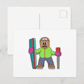 Beer als Skiloper met Ski en Skistokken Briefkaart (Voorkant / Achterkant)