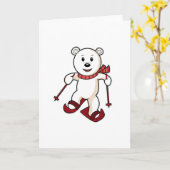 Beer als Skiloper met Skien & Skistokken Kaart (Gele Bloem)