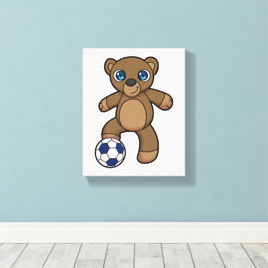 Beer als Voetbalspeler met Voetbal Canvas Afdruk (Insitu (Houten vloer))