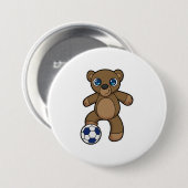 Beer als Voetbalspeler met Voetbal Ronde Button 7,6 Cm (Voorkant /achterkant)