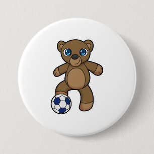 Beer als Voetbalspeler met Voetbal Ronde Button 7,6 Cm