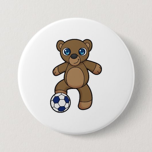 Beer als Voetbalspeler met Voetbal Ronde Button 7,6 Cm (Voorkant)
