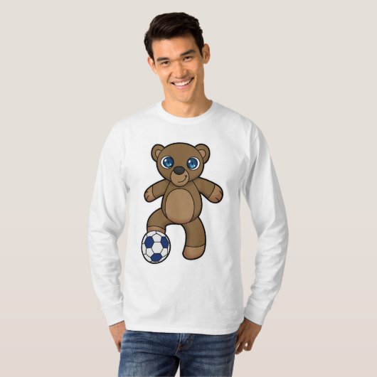 Beer als Voetbalspeler met Voetbal T-shirt (Voorkant volledig)
