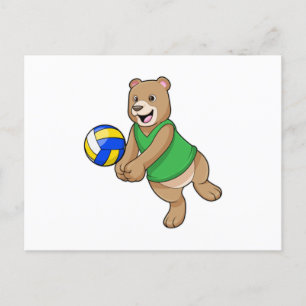 Beer als volleybalspeler met volleybal briefkaart