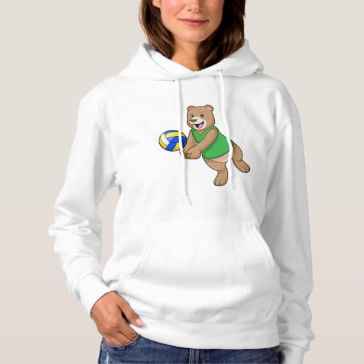 Beer als volleybalspeler met volleybal hoodie (Voorkant)