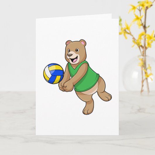 Beer als Volleybalspeler met Volleybal Kaart (Gele Bloem)