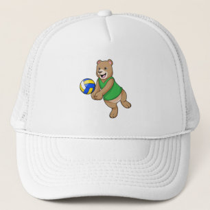 Beer als volleybalspeler met volleybal trucker pet