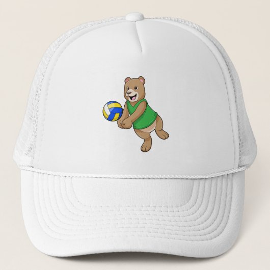 Beer als volleybalspeler met volleybal trucker pet (Voorkant)