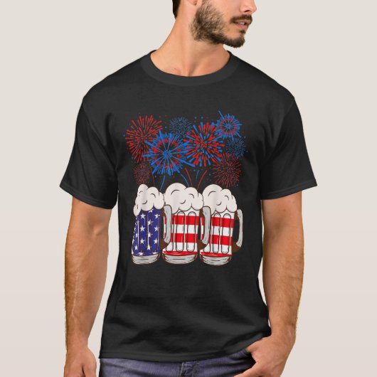 Beer American Flag 4 juli voor mannen Meric T-shirt (Voorkant)